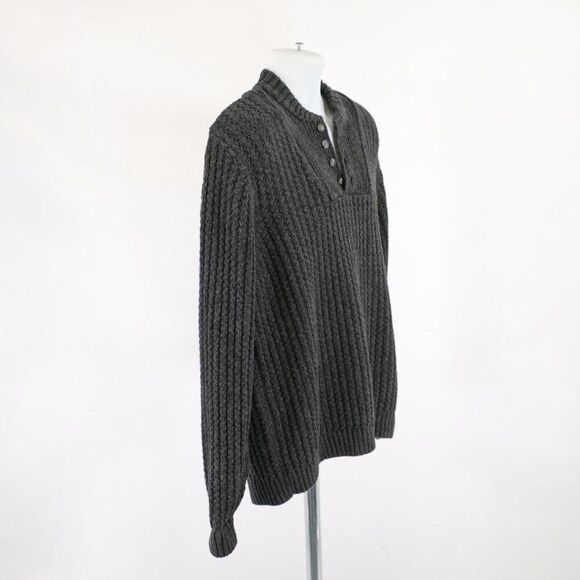 Eddie Bauer Large Gray Cotton Cable Knit Sweater Button 1/4 Zip Pullover - Picture 8 of 12